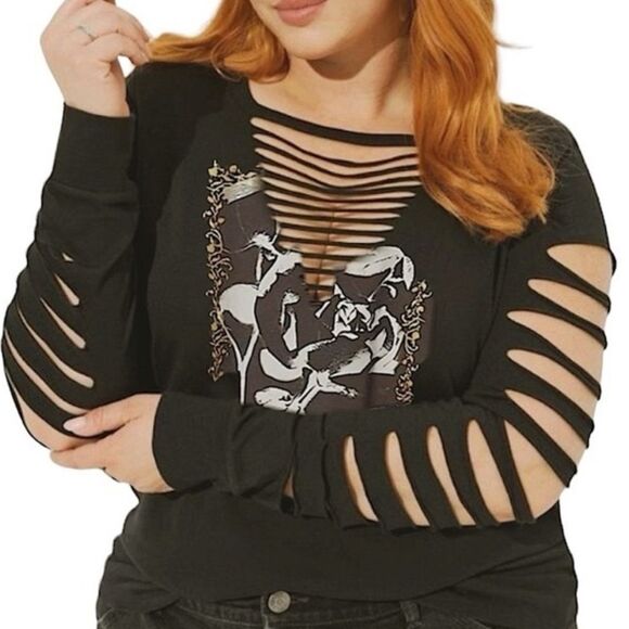 torrid Tops - Torrid Roses Classic Fit Cotton Slashed Neck Long Sleeve Tee